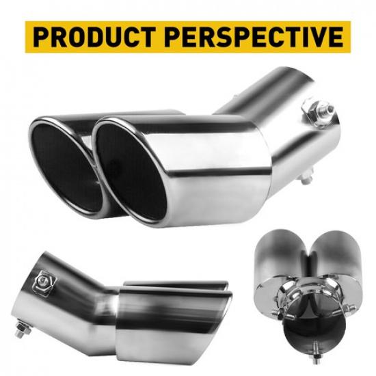 Car Rear Dual Exhaust Pipe Tail Muffler Tip Auto Accessories Replace Kit Chrome