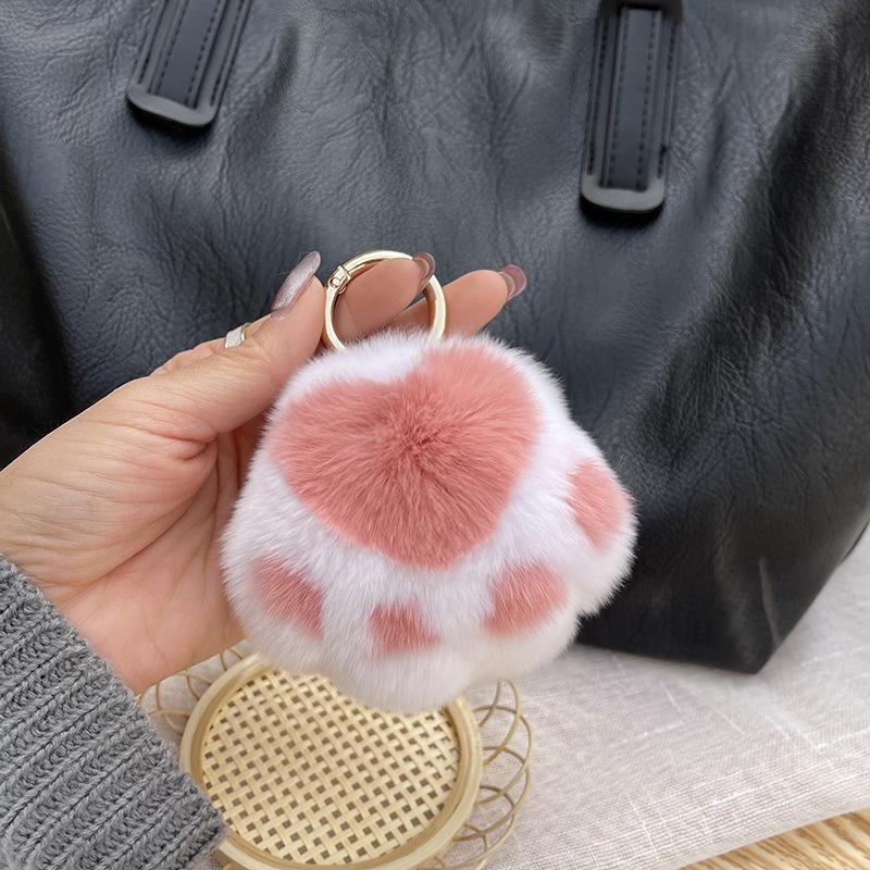 Real Fur Kitten Paw Charm - Plush Rabbit Fur Keychain & Bag Pendant