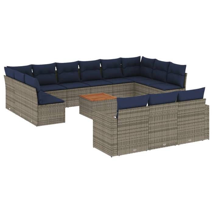 VidaXL Salon de Jardin avec Coussins 14 pcs, Canapés de Patio, Ensemble de Meubles, Mobilier de Terrasse Exterieur, Gris 3256698