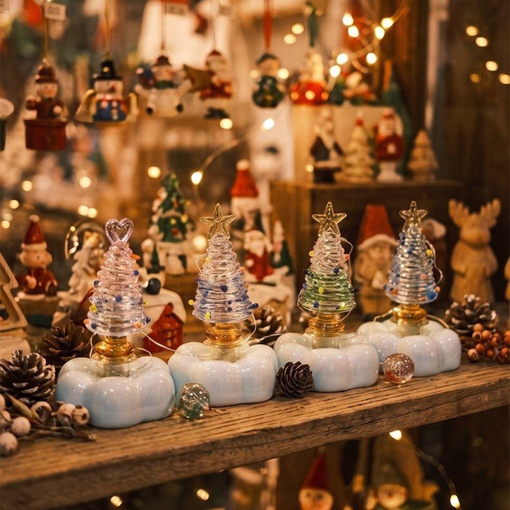 Glass Glass Christmas Tree Rotating Display Base Mini Tree Ornament  Home Table Decor