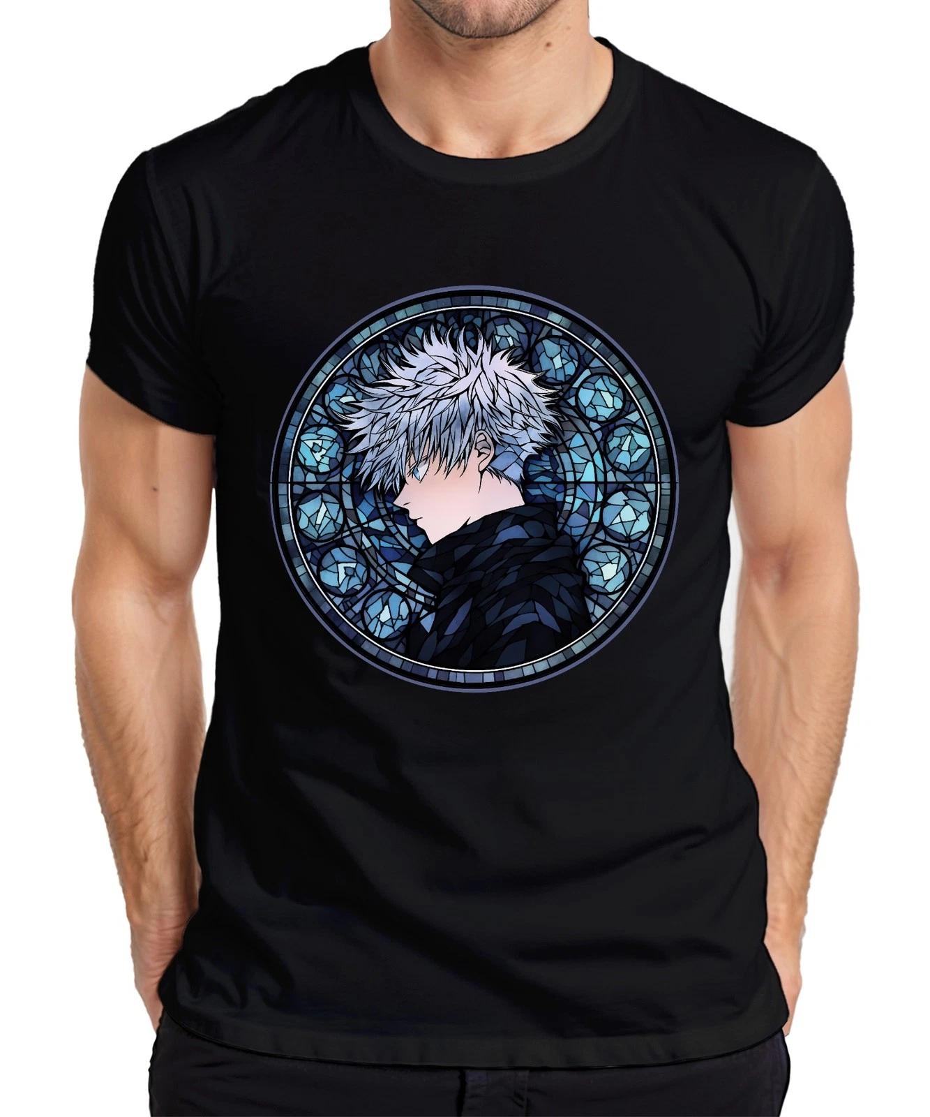 Anime weißes Haar Seitenprofil Buntglas Kreis düster Geschenk Herren T-Shirt XS