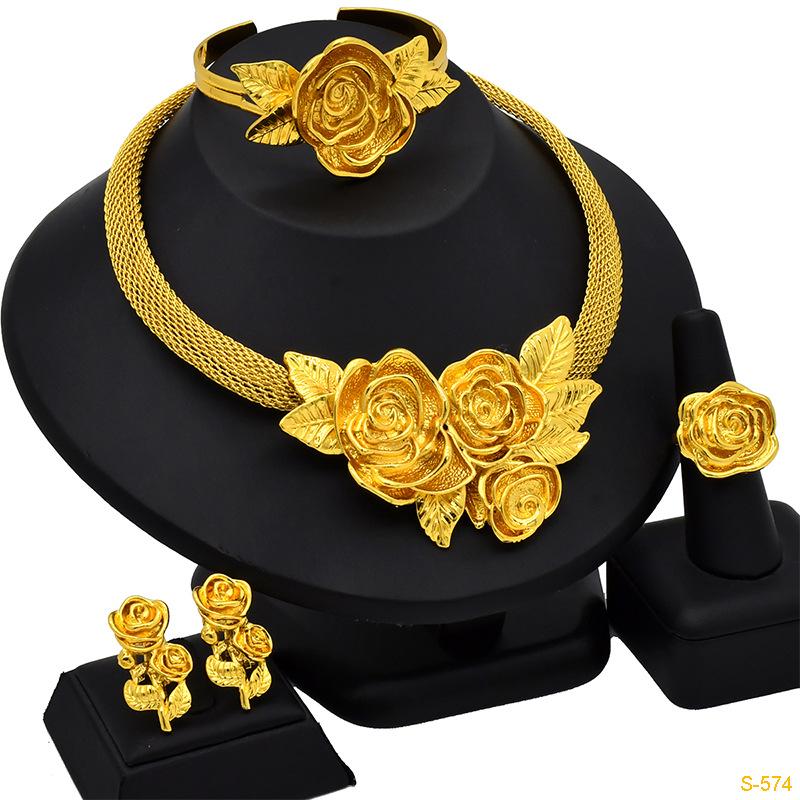 

24K Dubai Gold Jewelry Set Europe, America and Africa Popular Jewelry Earrings Four-piece Set 2026 45cm