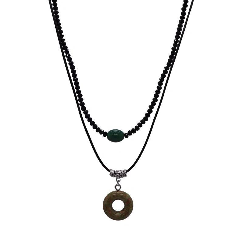 Retro Ethnic Double-Layer Pendant Necklace - High-End, Handmade, Light Luxury Design for Women