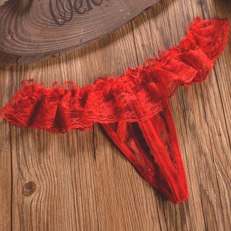 Beading Thong Panties For Women Sexy G-Strings Female Ruffles Lingerie Lolita Fashion Underwear Bows Lace Calcinha 2064