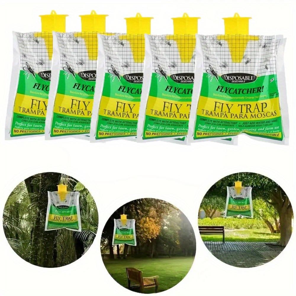

5 упаковок уличных подвесных ловушек для мух, одноразовые пакеты-ловушки для мух с предварительной наживкой для ферм, палуб, кемпингов, экологически чистый материал, безопасный для домашнего скота и домашних животных