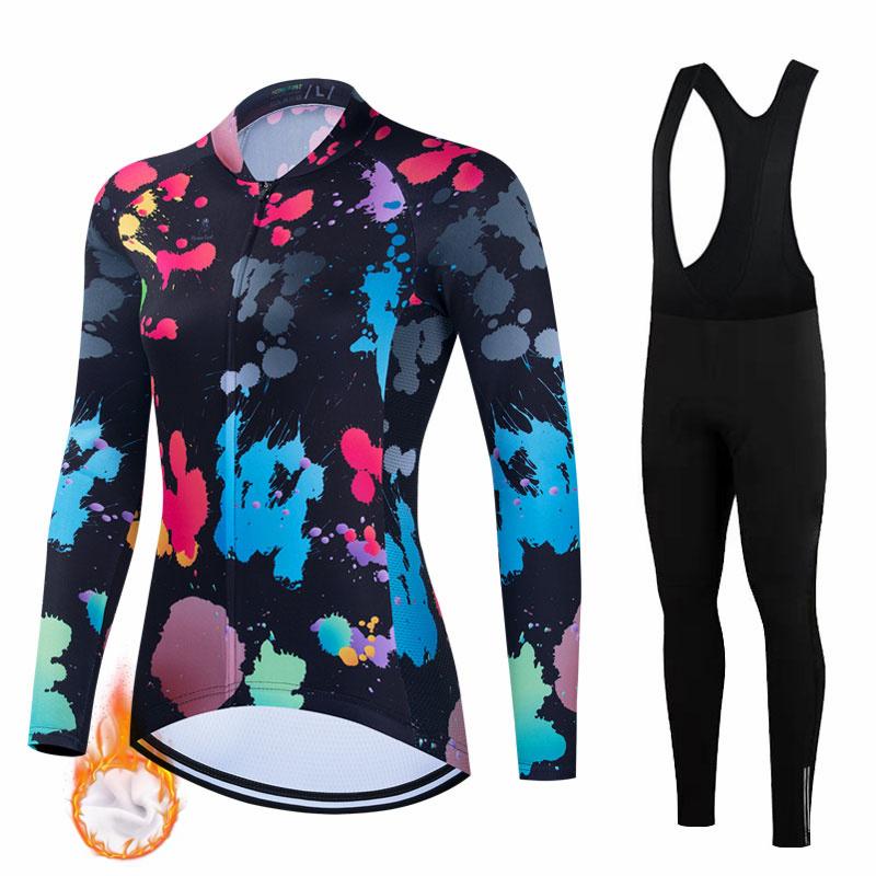 Salexo Winter Cycling Clothing Women  Thermal Fleece Cycling Jersey Set Bike Jersey MTB Bicycle Clothes Ropa Maillot Ciclismo