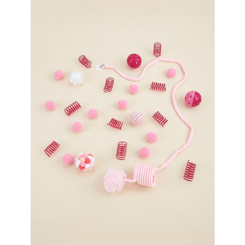 

Набор игрушек для кошек, Шарик с пружинным колокольчиком, Набор для дразнения кошек, Саморазвлекающиеся и кусачие игрушки для кошек A 26-piece set розовый