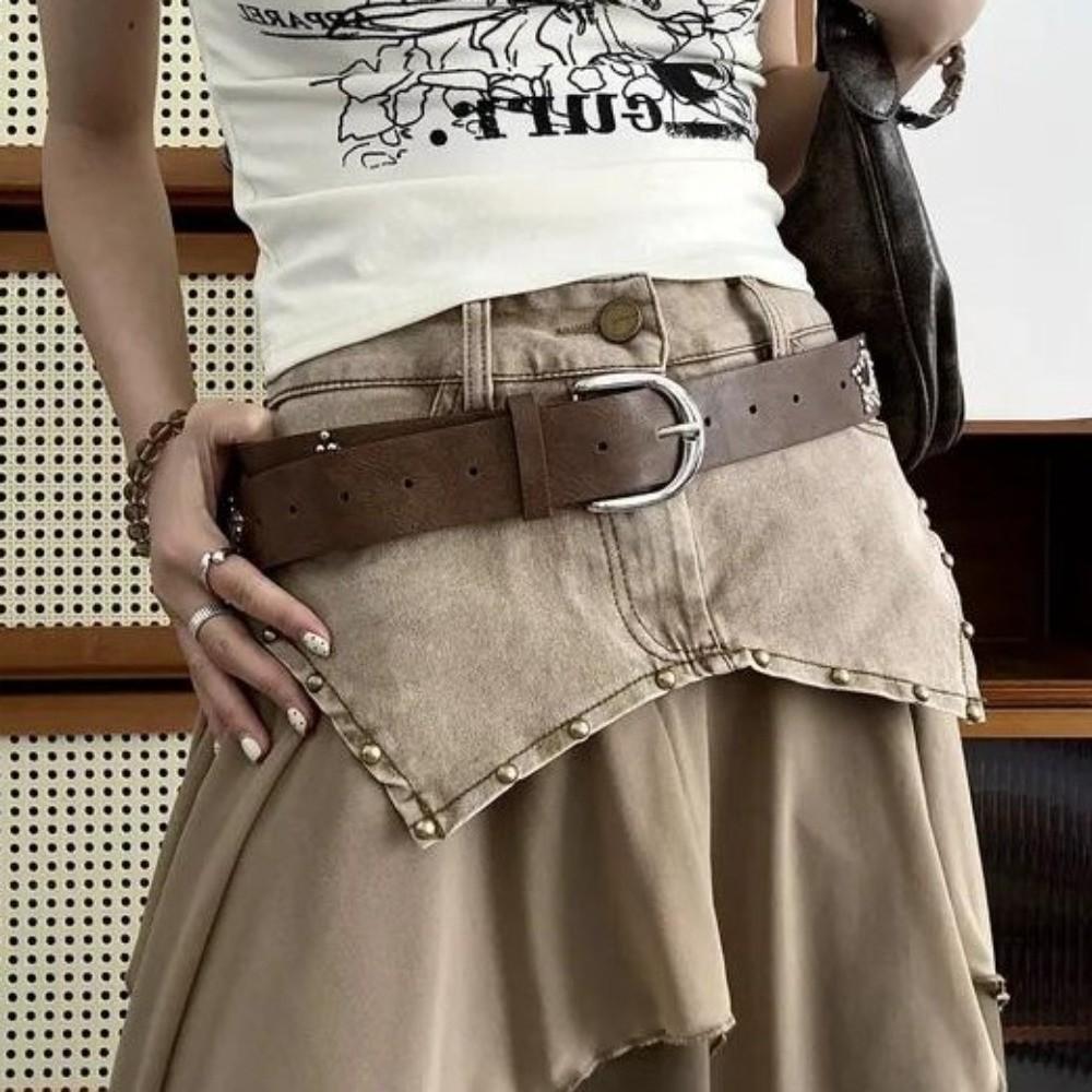 Gothic Metal Buckle Belts Rivet Pu Leather Waistband Retro Jeans Belt  Clothing Accessories