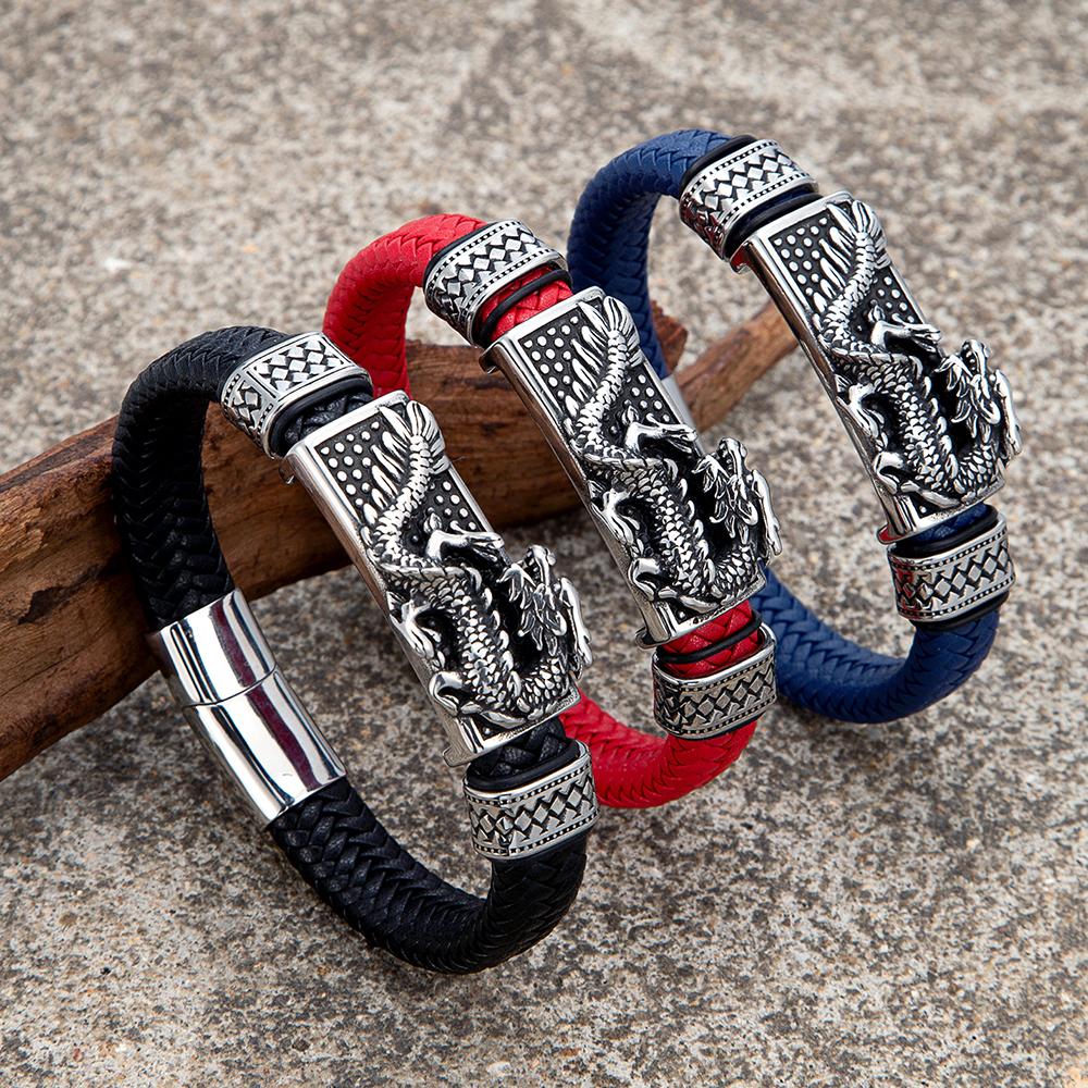 Traditional Tibetan Buddhism Dragon Bracelet Woven Leather Bangle for Men Women Lucky Amulet Bracelet Jewelry Gift
