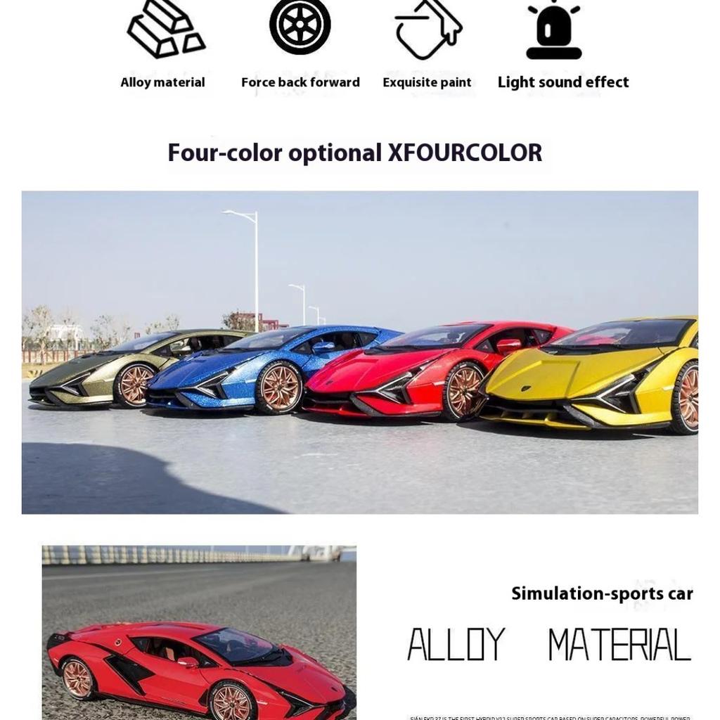 1/18 Lamborghini SIAN Lightning FKP37 Supercar Alloy Diecast Model Hight Simulation Sound Light Toy Holiday Gifts for Children Collection