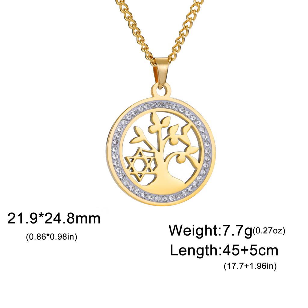 Tree of Life Clear Zircon Round Pendant Necklace Women Stainless Steel Gold Color Neck Chains Luxury Jewelry Wedding Gift