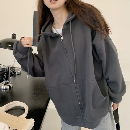 Sudaderas Oversize para Mujer con Cremallera Completa, Manga Larga, con Bolsillos, Chaquetas Casuales con Cordón Ajustable, Ropa de Abrigo para Otoño