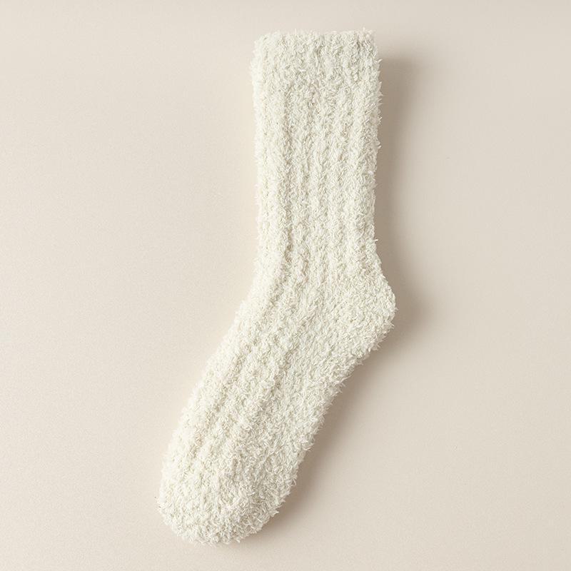 Women's Warm Mid-Tube Coral Fleece Socks - Japanese Style, Pure Color, All-Season Home Lounge Socks