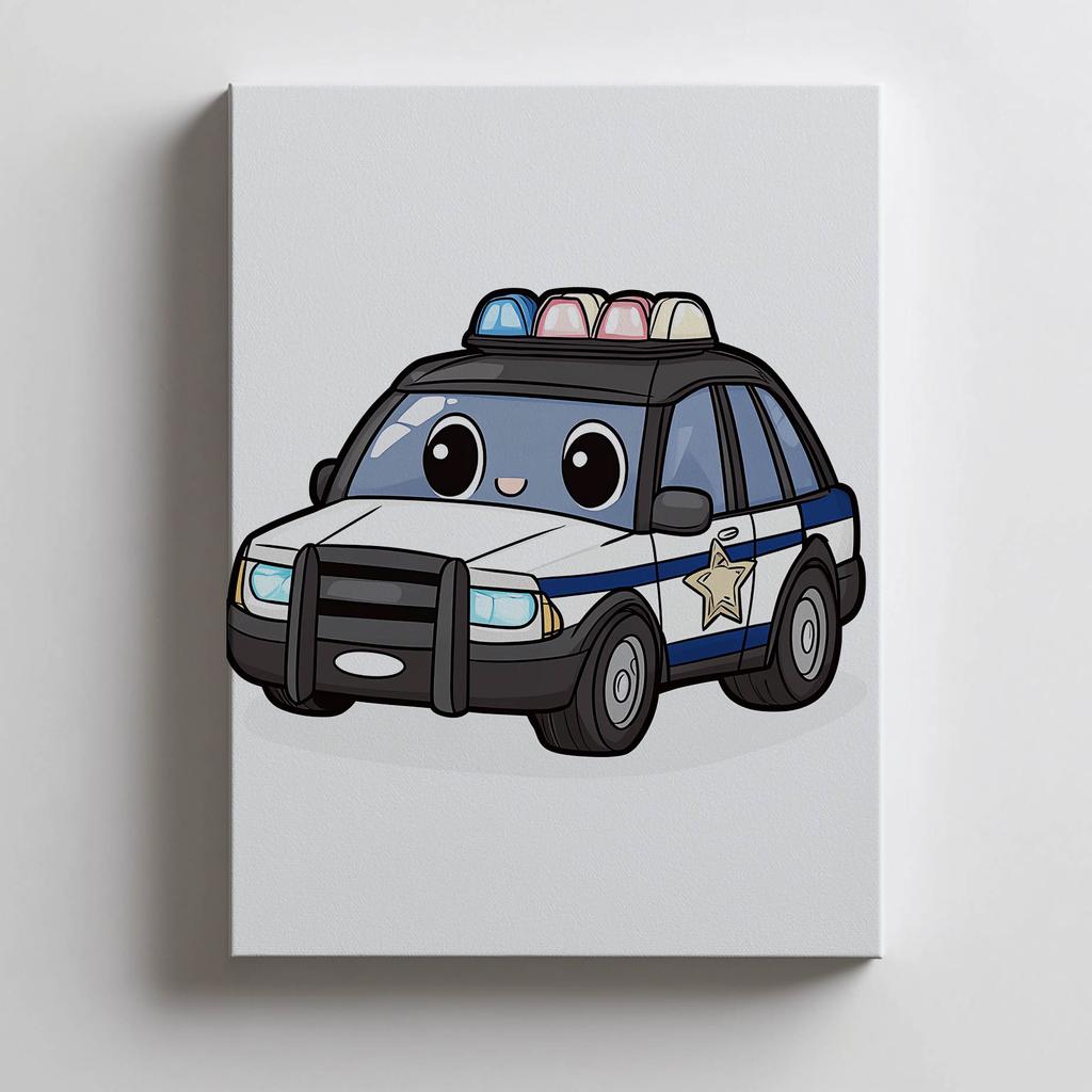 Police Car Poster Police Car Poster, 30X40 Cm, White Wooden Frame, 230 Gsm Matte Paper