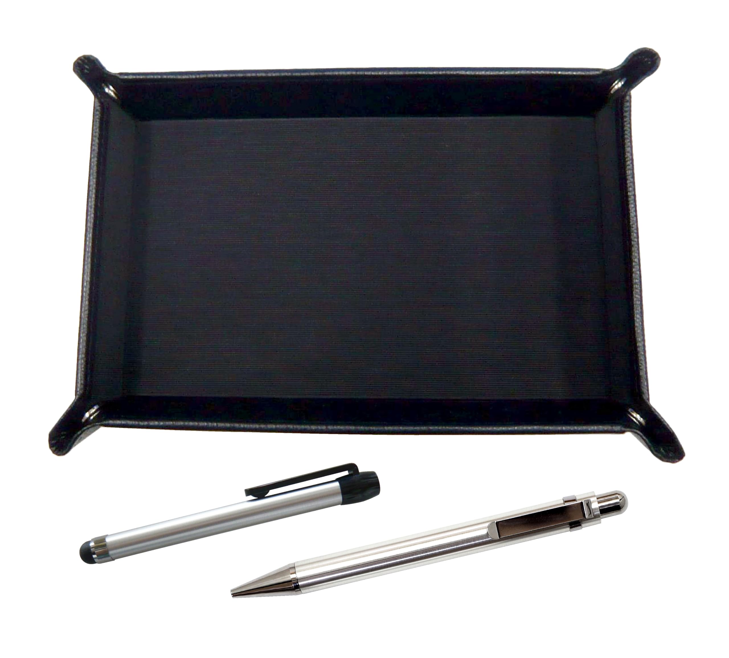 

Japanese grained cowhide pen tray black metal touch bar silver and all metal sturdy straight knock ballpoint pen set TRASB-ALST-M11B
