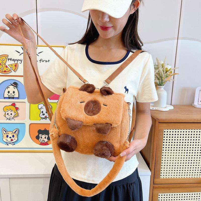 2025 plush backpack cute cartoon double backpack cover chain single shoulder messenger bag women's bag