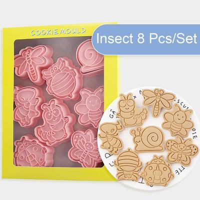 8 Pcs/Set Cute Insect Biscuit Mold 3D Bee Butterfly Ant Pattern Food-grade PP Sweet Pastry Biscuit Molds Home Kitchen Baking Mold Tool