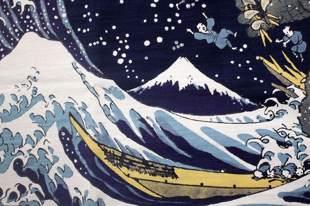 Fourcart Godzilla T-Shirt, Thirty-six Views of Mount Fuji, Large Monsters, Navy, Size S (Chest 72-78cm)