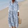 Women's Casual Fashion V-Neck Long Sleeve Textured Print Maxi Dress