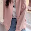 Women's Pink Korean-Style Loose Fit Cardigan - Soft, Long-Sleeved, Perfect for Autumn and Winter