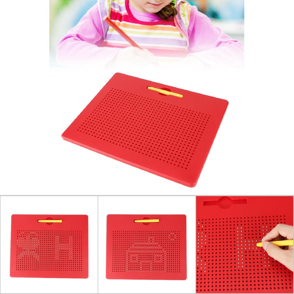 714pcs Magnetic Beads Drawing Writing Pad Sketch Board with Pen Kids Educational Toys (Red)