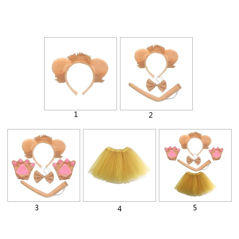 Plush Cartoon Animal Ears Headband Gloves Bow Tail Tutu Lion Costume Birthday Party Christmas Halloween Cosplay Costume