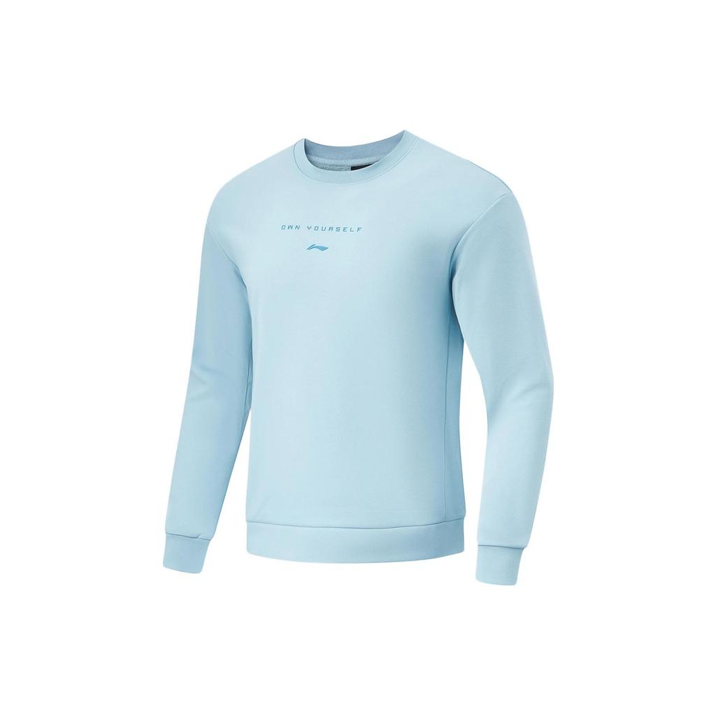 Li-Ning Fitness Series Solid Color Crew Neck Fleece Pullover Sweatshirt Men sweatshirt Forget-Me-Not-Blue AWDT789-5
