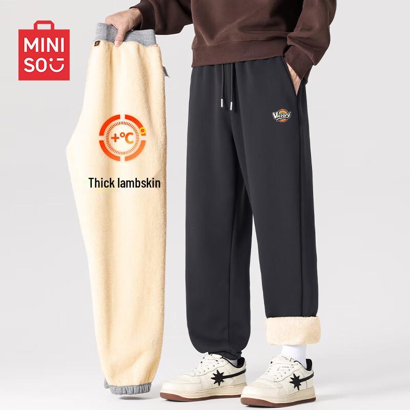 

MINISO Men s Warm Lamb Fleece Lined Jogger Pants 2XL