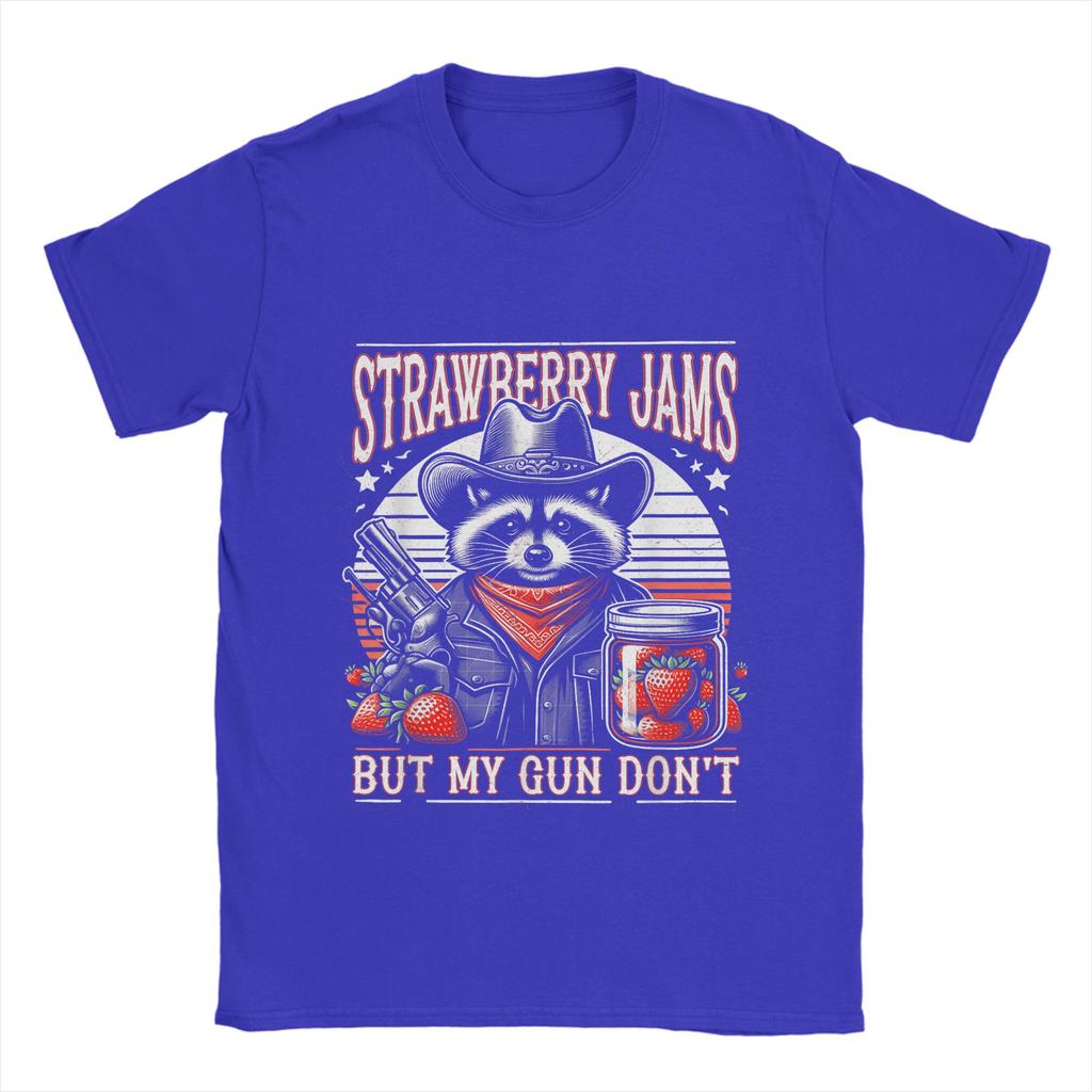 Men T-Shirts Strawberry Jams But My Don't Funny Raccoon Vintage  Tees Short Sleeve  T Shirts Round Collar Clothes Gift Idea