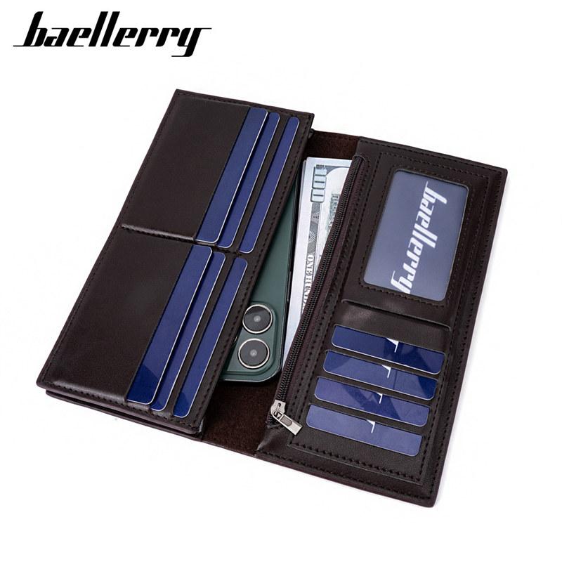 Baellerry RFID Protection Long Wallets Vintage Design Men Card Holder Safety Money Bags for Man Male Business Coin Purse Wallet
