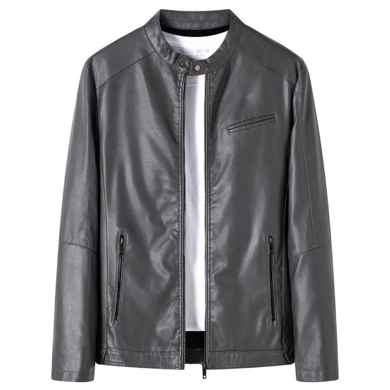 Fleece Autumn New Simple Men's Youth Short Stand-up Collar Leather Jacket PU Leather Casual Fashion