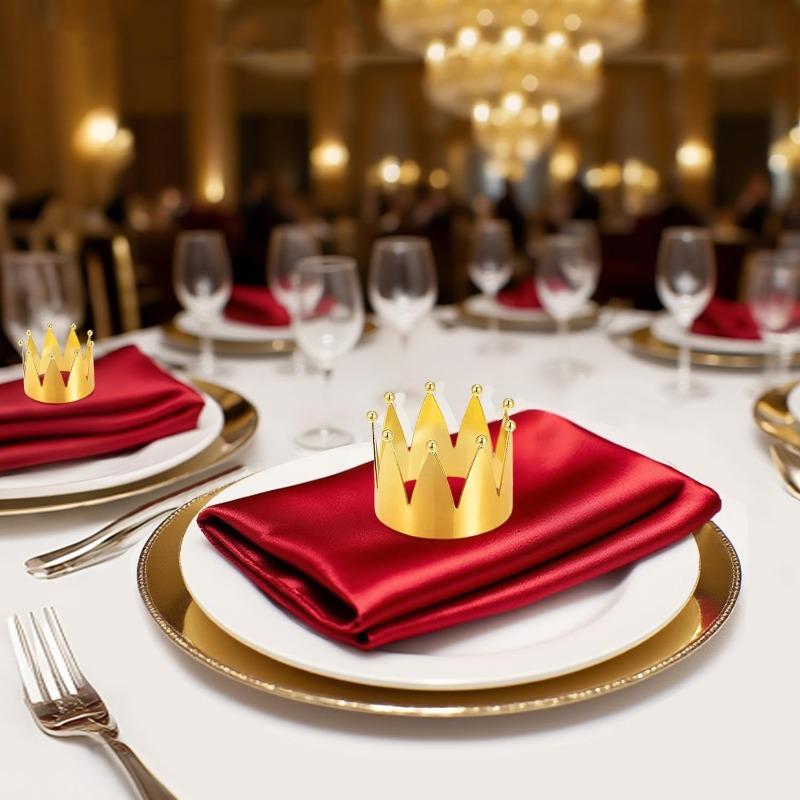 Table Decor Creative Metal Crown Hotel Glossy Bead Napkin Ring Holder Fine Dining Silverware Accessories Elegant Place Setting