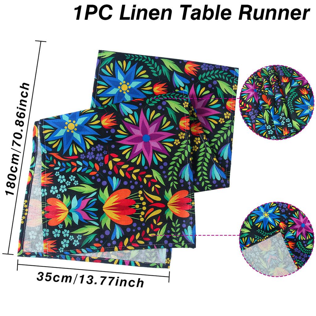Colorful Flowers Table Runner Mexican Fiesta Day of The Dead Linen Table Runners Kitchen Table Decoration Banquet Party Decor
