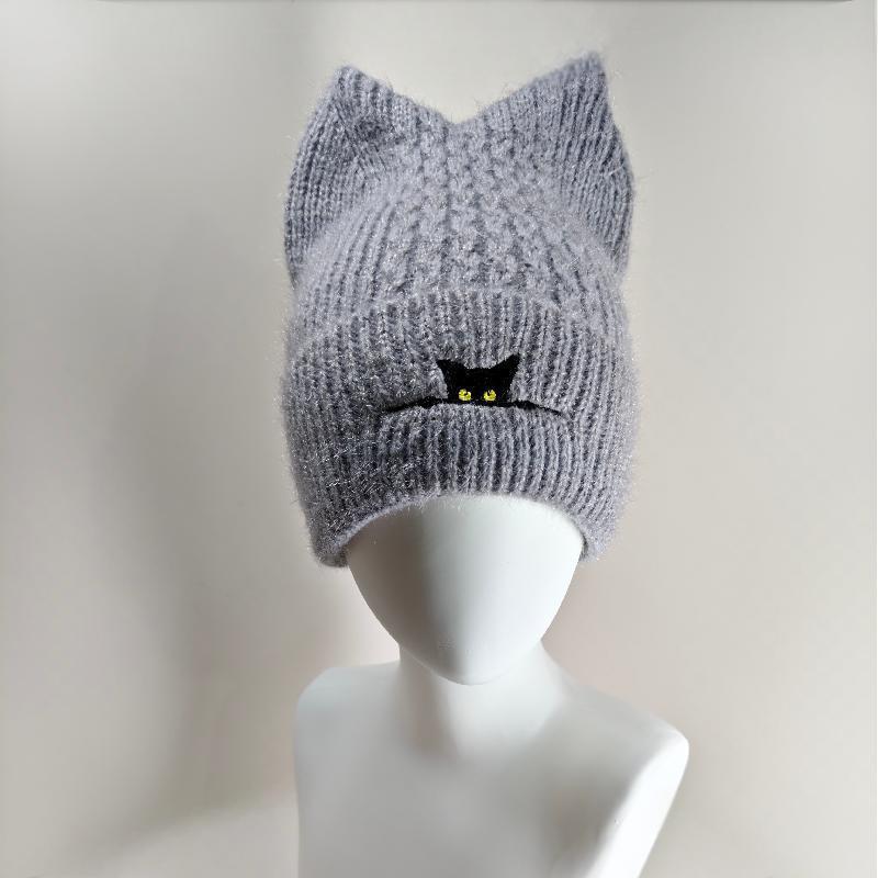 Cross-Border Cat Ear Wool Beanie - Cute, Warm, and Embroidered for Autumn and Winter