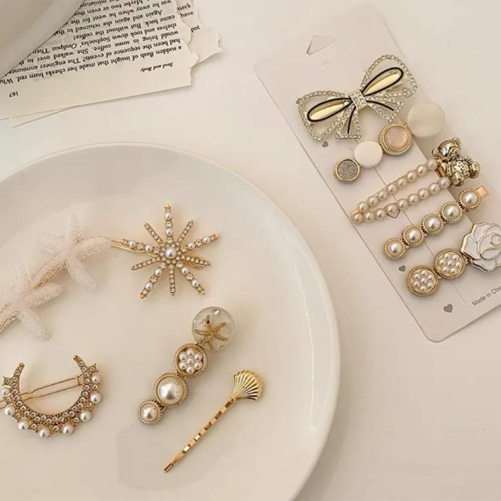 Hand Crafted Pearl Hair Clips Set Alloy Material Stylish Star Sea Hair Clip Elegant Crystal Hairpin Set Daily Use