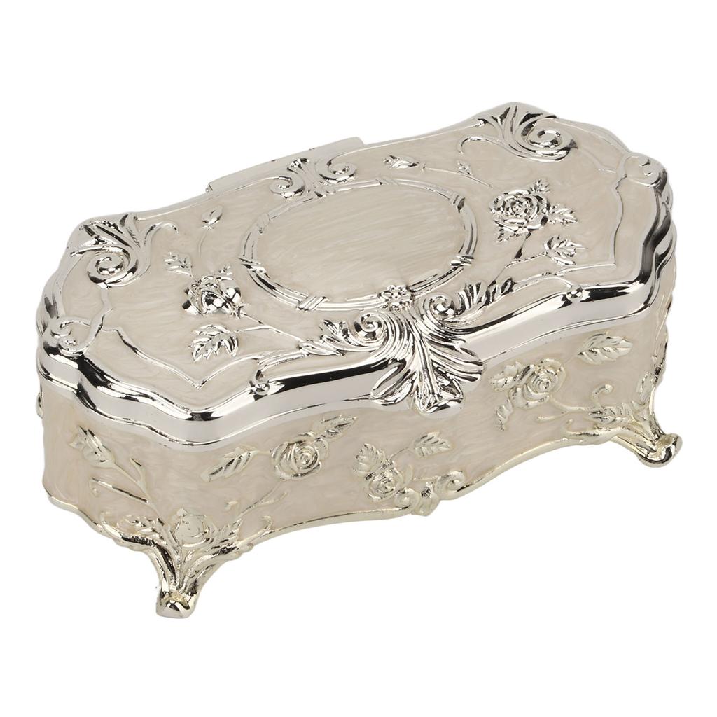 Vintage Schmuckschatulle Klein Weiß Vintage Zinklegierung Emaille Schmuckorganizer Metall Schmuckkästchen