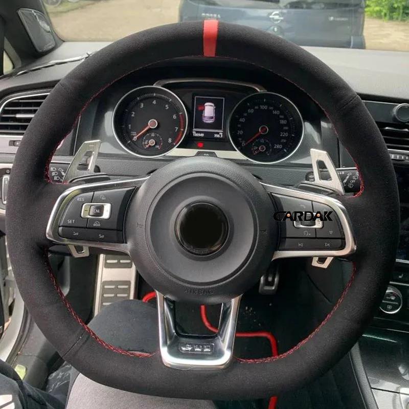 CARDAK DIY Suede Car Steering Wheel Cover for Volkswagen VW Golf R MK7 Golf 7 GTI VW Polo GTI Scirocco 2015 2016