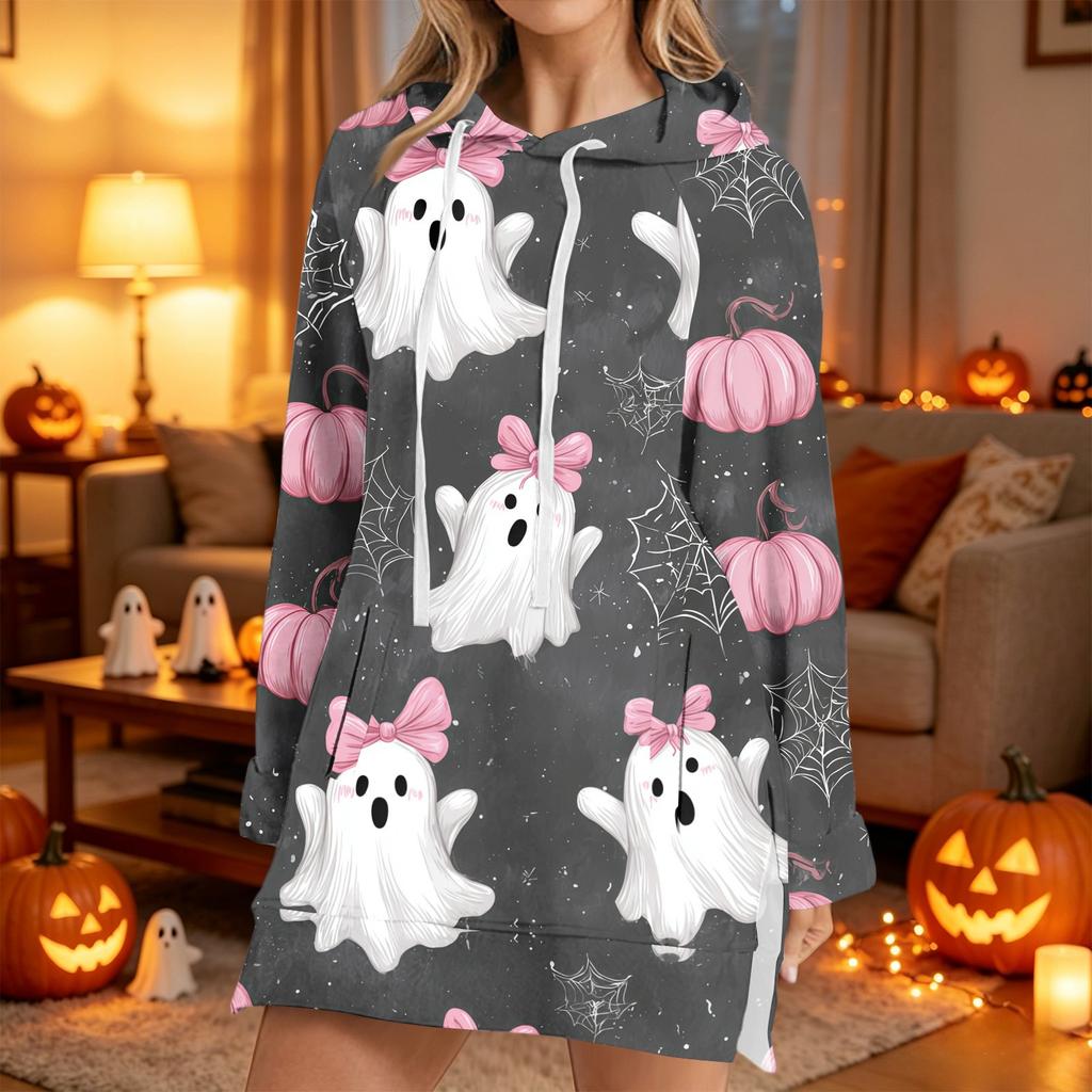 Women's Casual Long Sleeve Halloween Print Hoodie Pullover Top for Fall Festive Wear