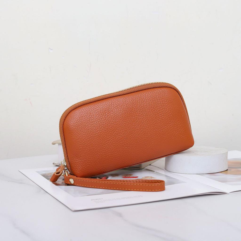 The First Layer Of Cowhide Women'S Wallet, The Mobile Phone Is Practical And Convenient To Hold, There Are Many Compartments, Simple And Fashionable