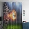 Abstraktes Fußballfeld mit Tornetz und feurigen Flammen auf Gras, transparente Tüllvorhänge für Wohnzimmerdekor, Voile-Organza-Vorhang