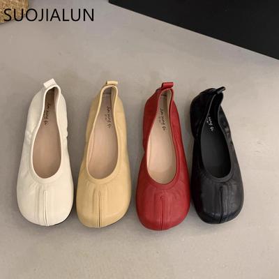 Mode SUOJIALUN 2025 Automne Nouveauté Chaussures Plates pour Femmes Mode Bout Rond Peu Profond Mocassins Dames Décontractées Chaussures Simples Talon Plat Souple Ballerines