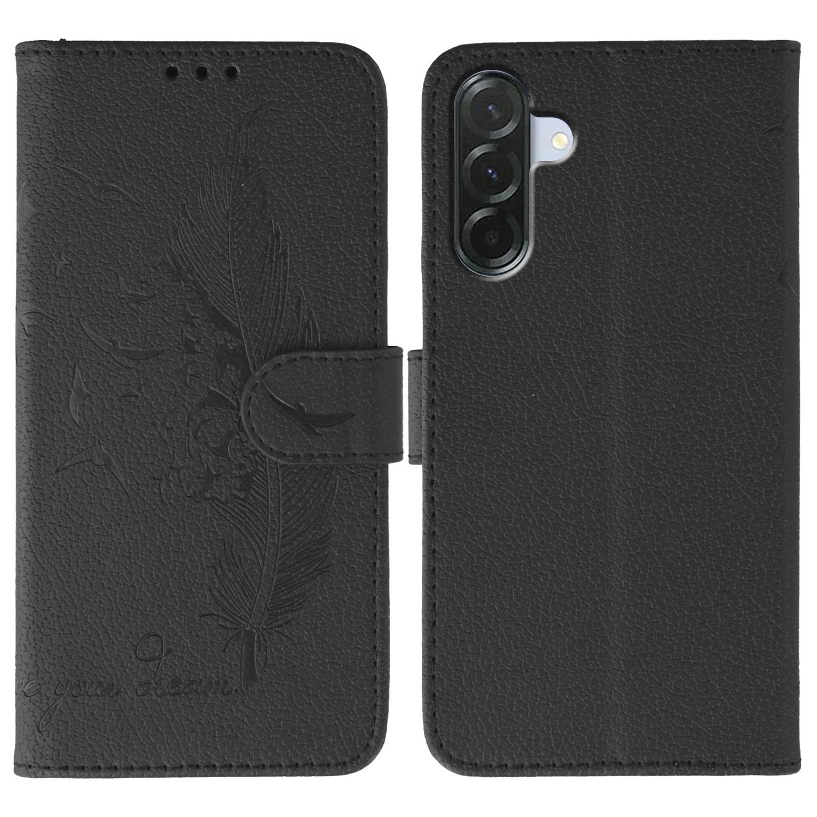 

For Samsung Galaxy A36 5G Case Feather Imprint PU Leather Wallet Phone Cover Black