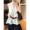 Kumikumi French Style Temperament White V-neck Vest Sling Women Clothes Summer Niche Versatile Waist Hugging Slimming Top