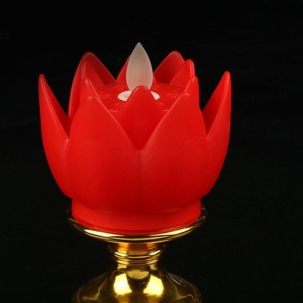 LED Lotus Lamp Simulated Candle Wick Design Soft Natural Light Lotus Flower Light Buddha Lamp Decoration Red