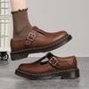 Low-top small leather shoes women's leather Crazy Horse brown large size short boots round head men's and women's casual tooling shoes