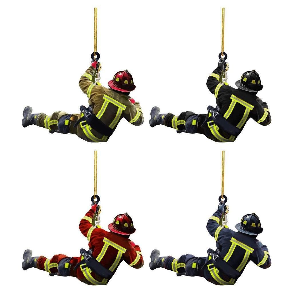 Christmas Acrylic Charming Firefighter Decoration For Tree And Colorful Car Accessory