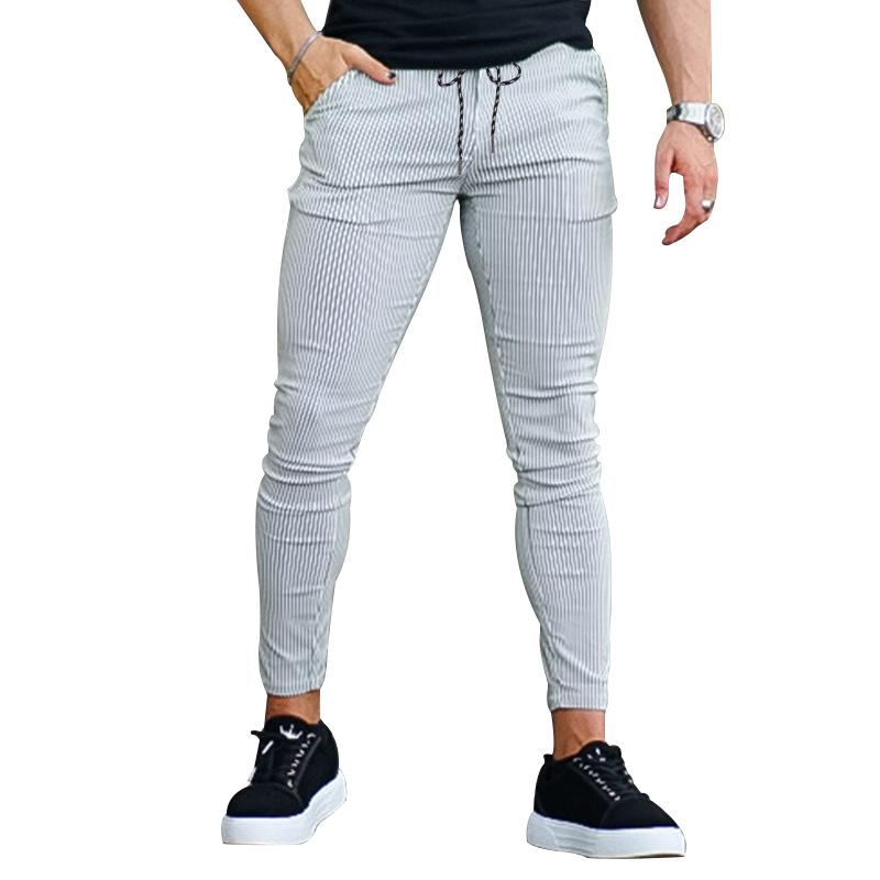 Pantalones Otoño Hombre Casual Cordones Piernas Slim Rayados Pantalones Casuales Hombre