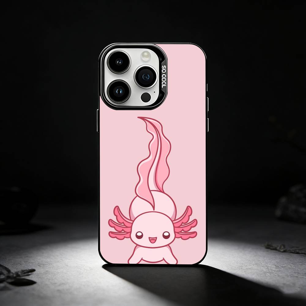 Cartoon Cute Axolotl Phone Case For iPhone 17,16,15,14,13,12,11 Plus,Pro Max,XS,Colored silver phone case