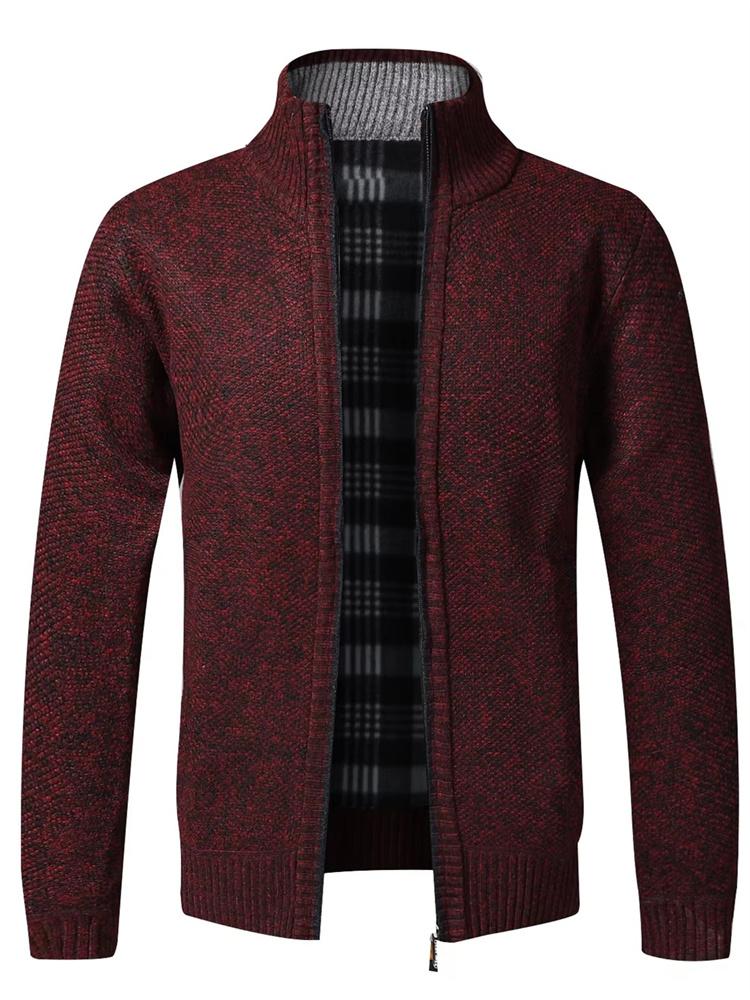 Autumn Winter Causal New Men's Jacket Slim Fit Stand Collar Zipper Jacket Men Solid Cotton Thick Warm  Sweater