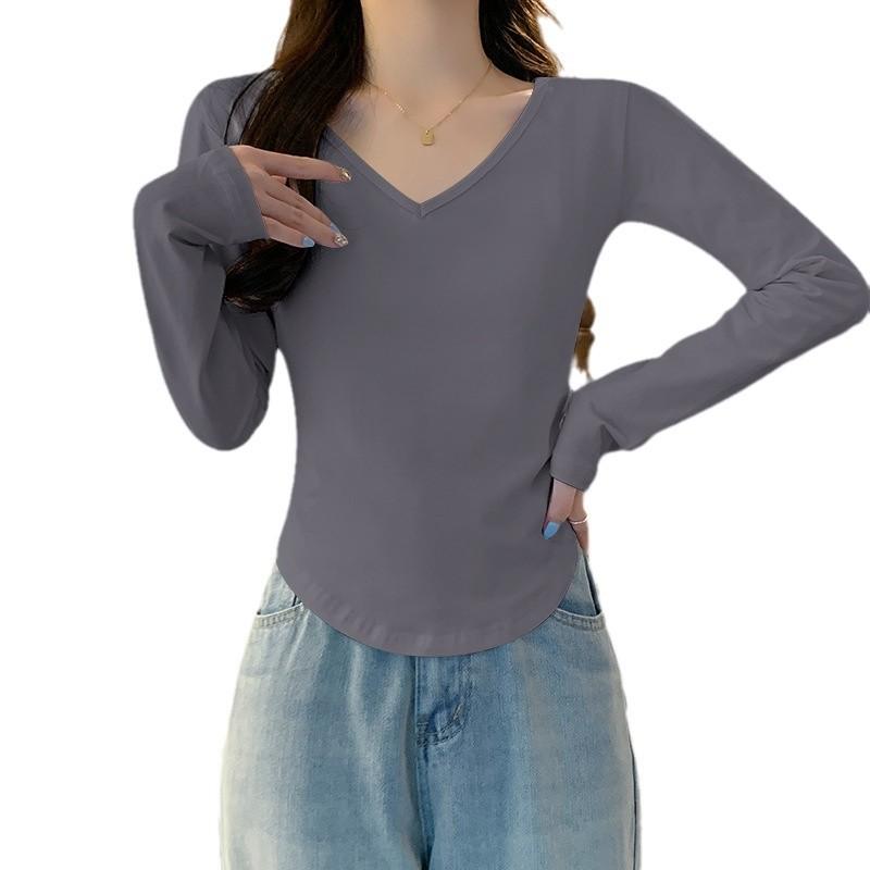 

Женская футболка с длинным рукавом, новая, нерегулярная, облегающая, студенческая, повседневная, короткий топ, базовая рубашка для девушек XXL серый